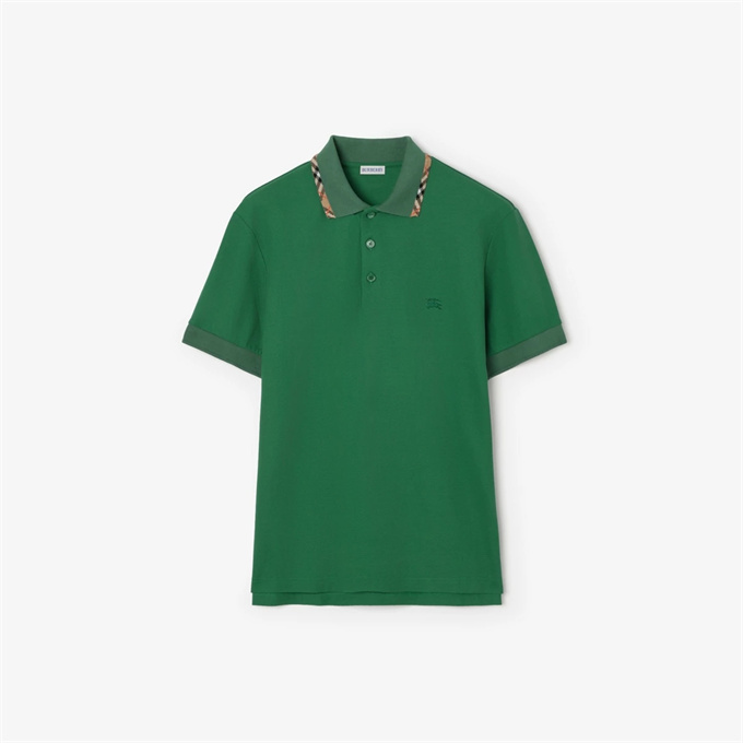 burberry check collar ekd embroidery cotton pique polo shirt